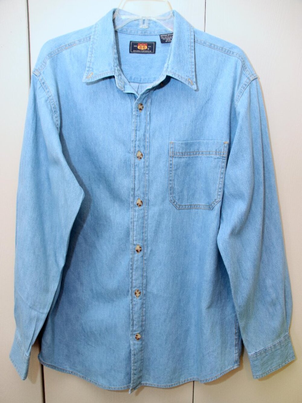 ROUTE 66 Men's 100% Cotton Denim LS Shirt – Size Medium –Light Blue - Like New
